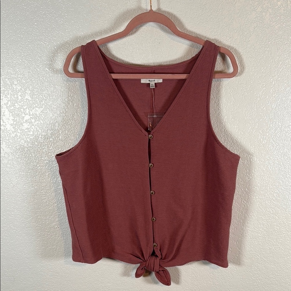 Madewell Texture & Thread Sleeveless Button-Down Top - Pink Rust Color